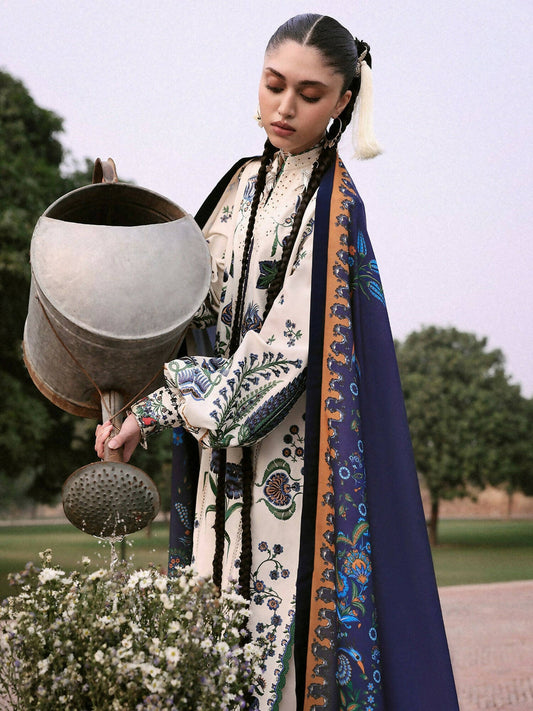 Jugnu By Hussain Rehar Khaddar'25 Embroidered Unstitched 3-Piece Suit-Nahro