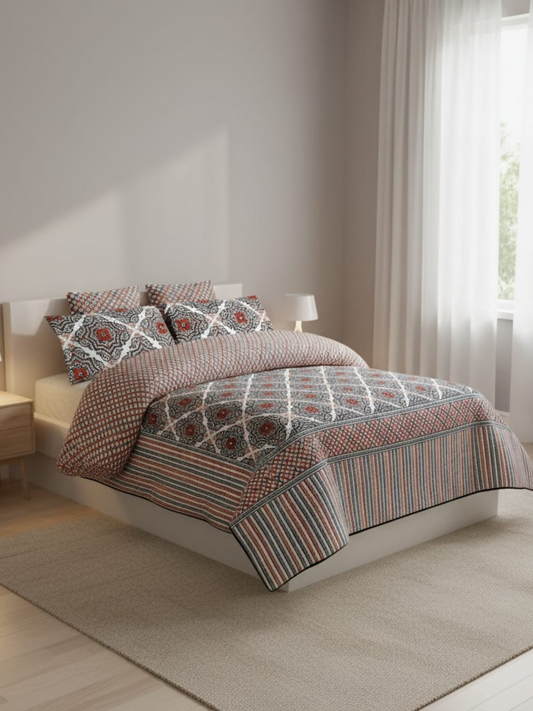 Salonika Printed 3 Piece King Bedsheet Set-151