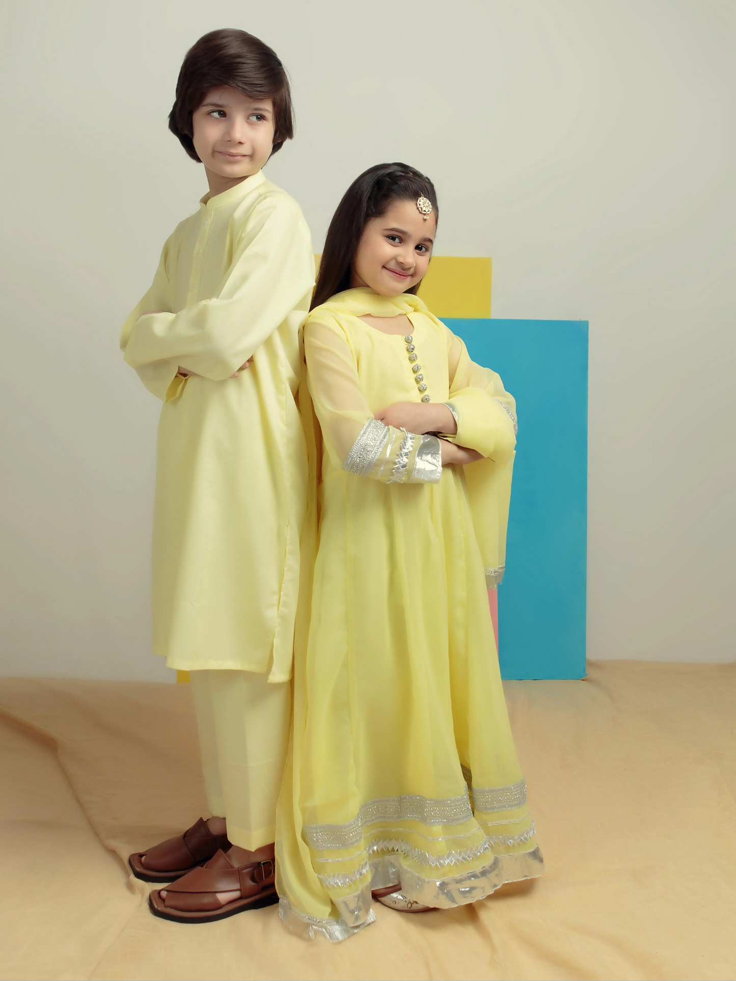 Kidoz Kloset Mauj Masti Chiffon Stitched 2-Piece Suit-Silver Lime-Chiffon Frock