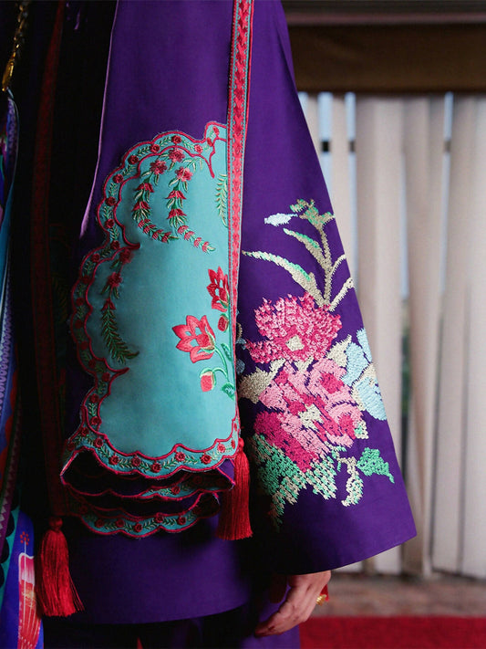 Jugnu by Hussain Rehar Lawn Embroidered Scarf-Sagnik