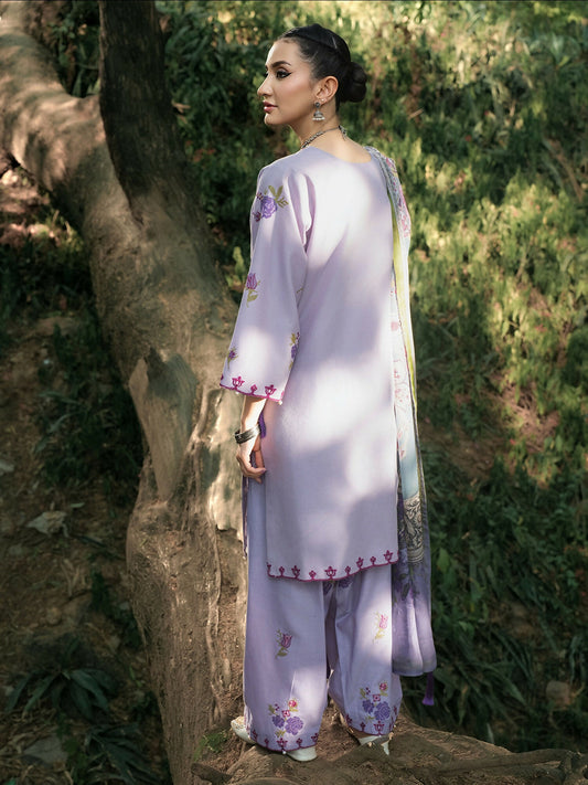 Hemstitch Lawn Embroidered Stitched 3-Piece Suit-Lavender