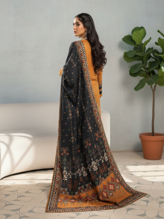 Mausummery Khaddar Printed Unstitched 3-Piece Suit-Amber