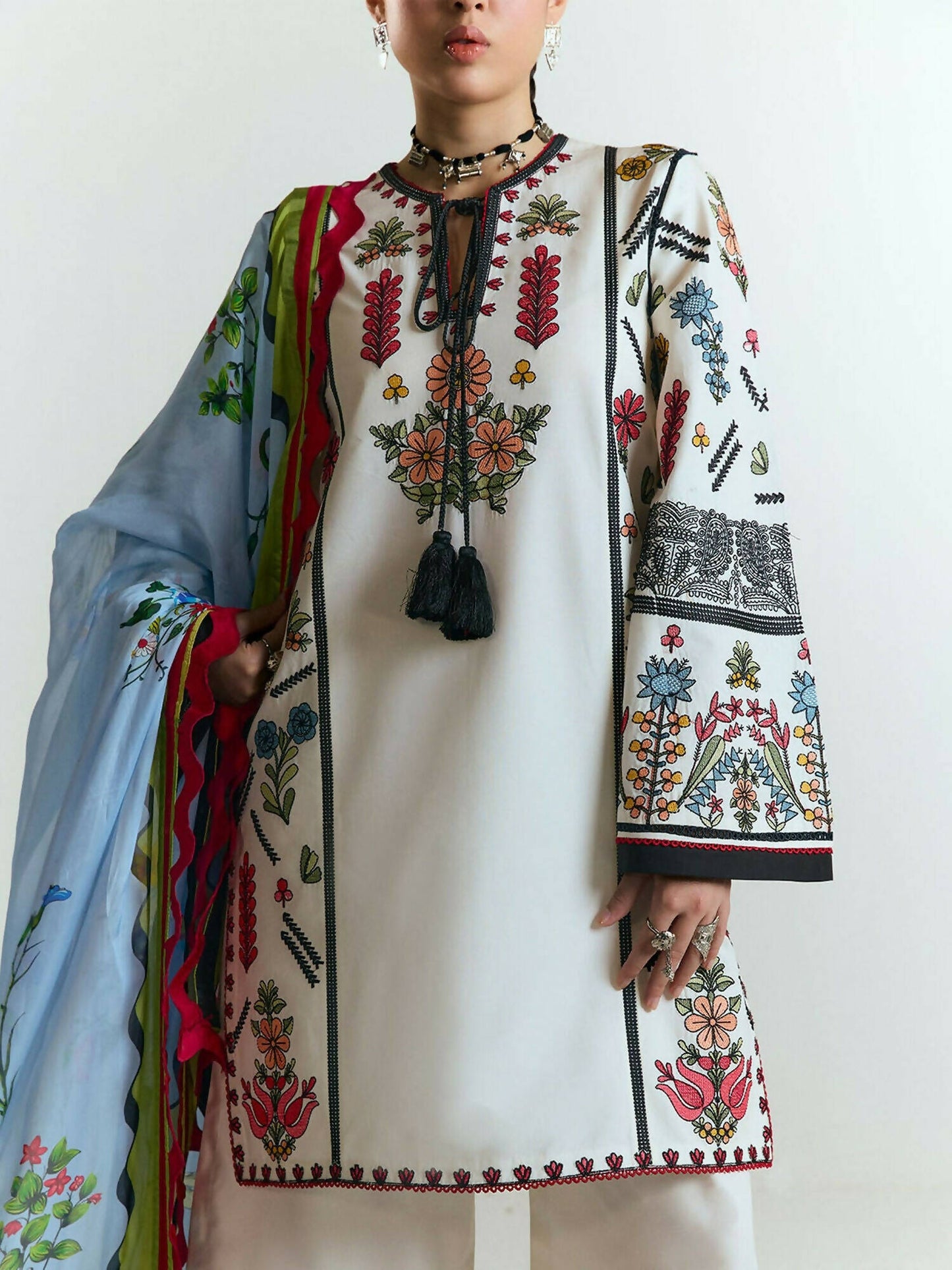 Jugnu by Hussain Rehar SS'25 Edit II Cotton Embroidered Unstitched 3-Piece Suit-TIYA