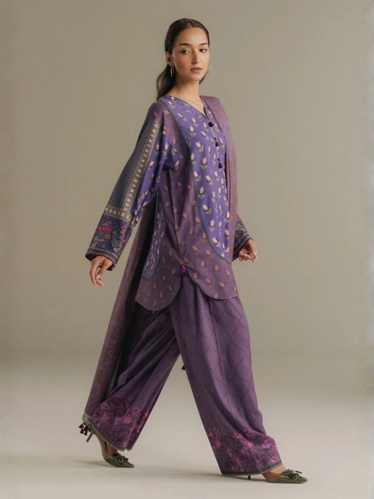 Coco By Zara Shahjahan Linen Printed Unstitched 3-Piece Suit-Soft Current-7A