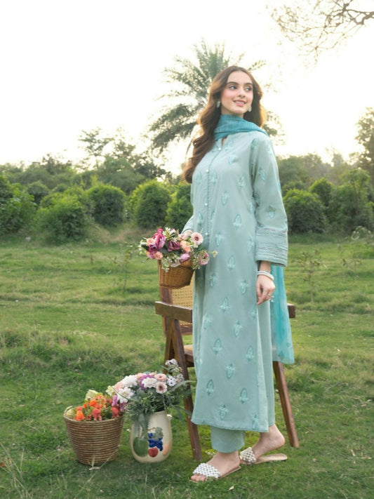 Panache Apparel Serenity Cotton Lawn Embroidered Stitched Suit-Mirage