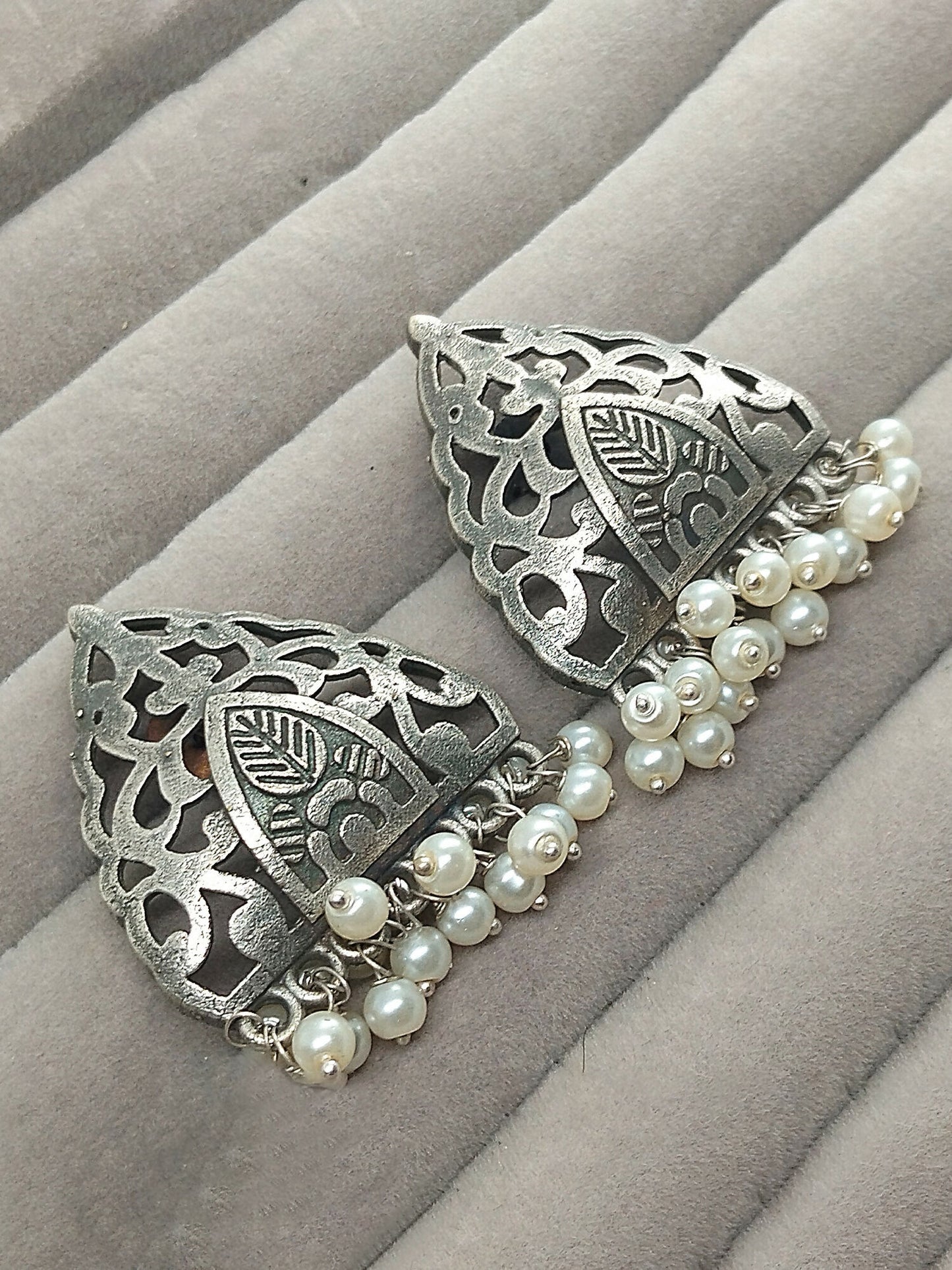 H&A Jewellery silver temple motif earrings with pearl danglers