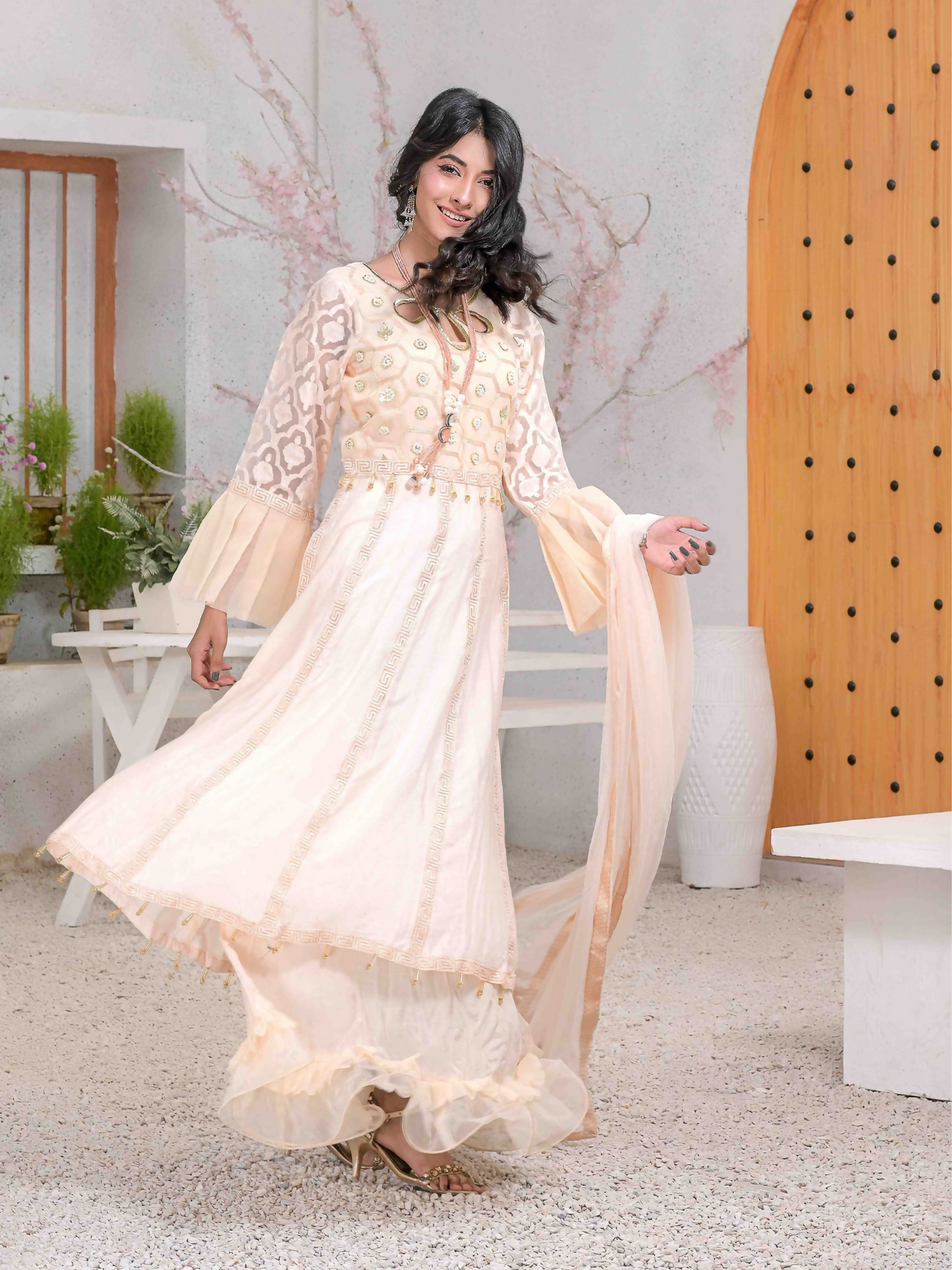 Ruby's Couture Ashiyana Organza & Cotton Net Embellished Lehenga-Nikhar