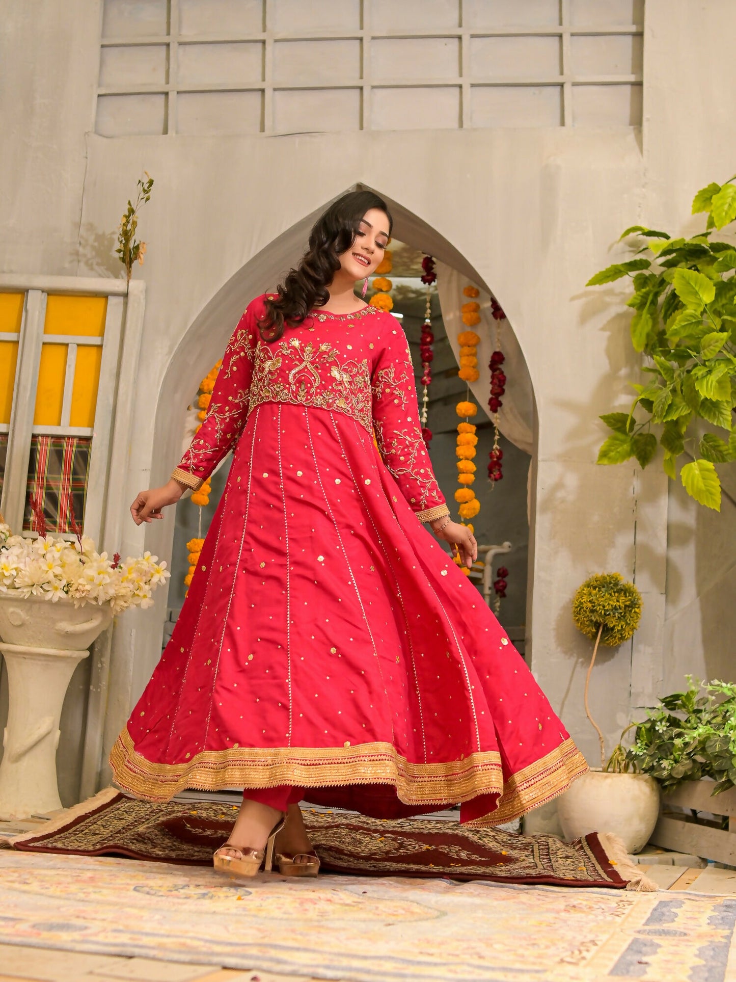 Ruby's Couture Poshak Silk Embellished Stitched 3-Piece Suit-Pari