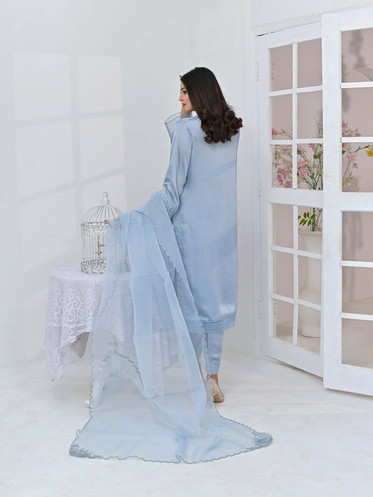 Ruby's Couture Chamak Dhamak Silk Embroidered Stitched 3-Piece Suit-Amal