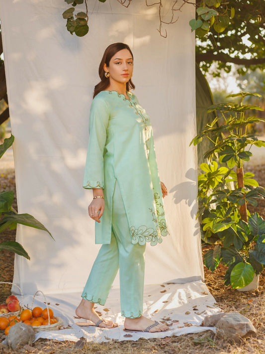 MAK Fashion Dobby Lawn Embroidered Co-Ord Set-Aura