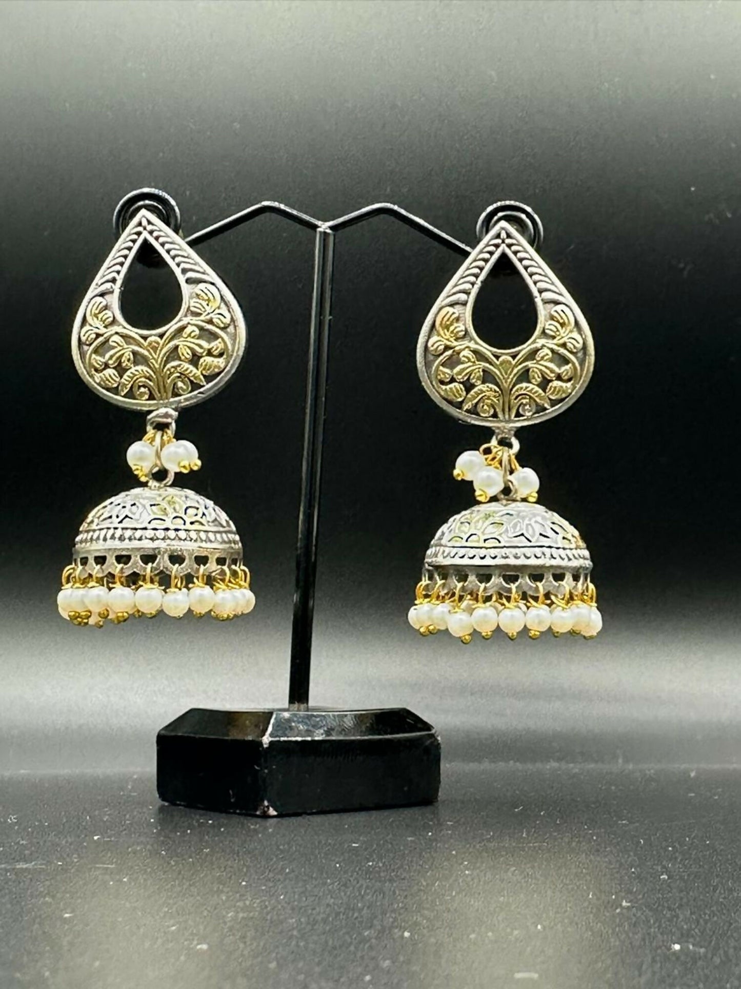 H&A Jewellery Dual Tone Handmade Brass Oxidized Jhumka