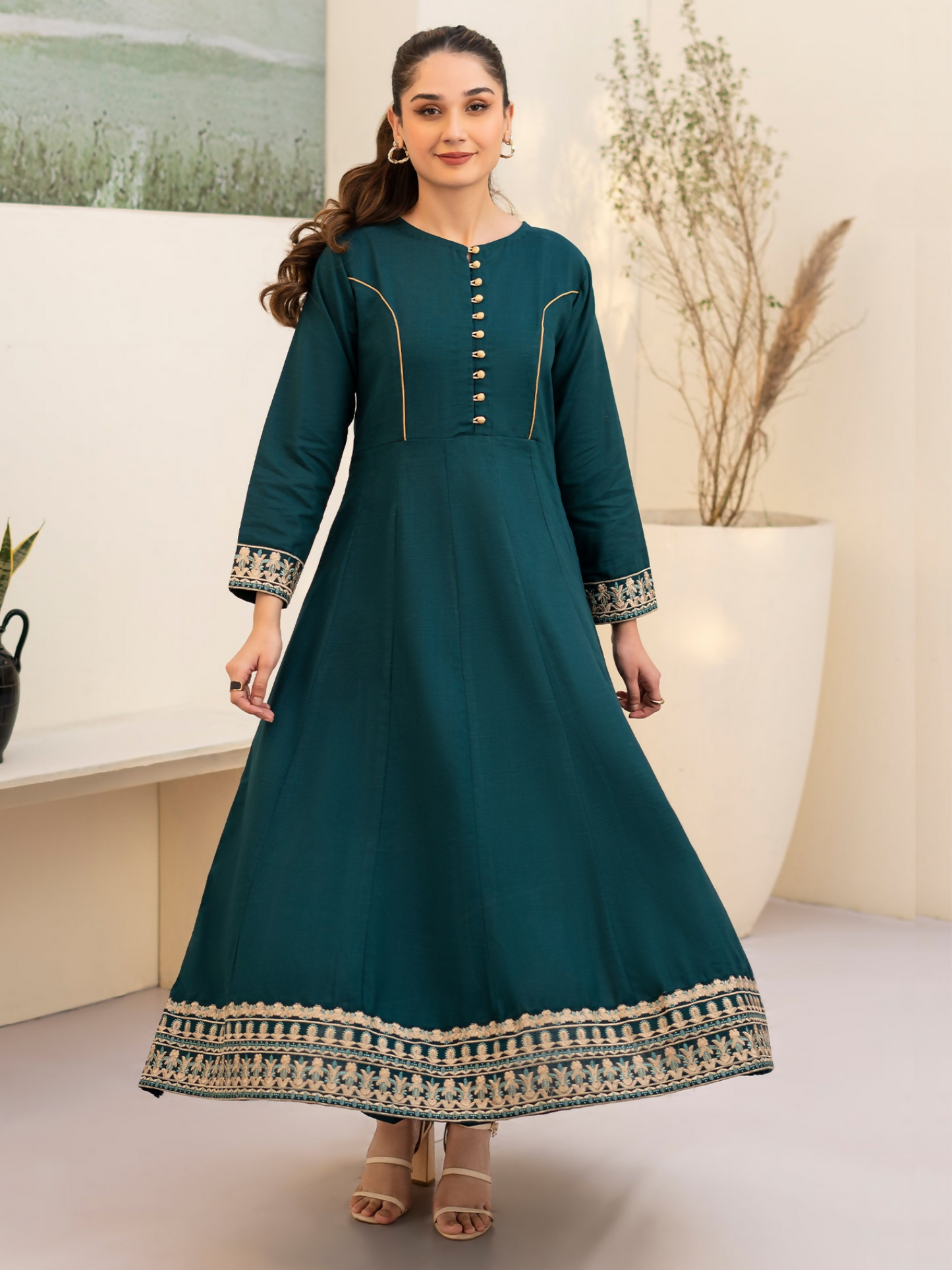 Panache Apparel Khaddar Embroidered Stitched Suit-Zinc