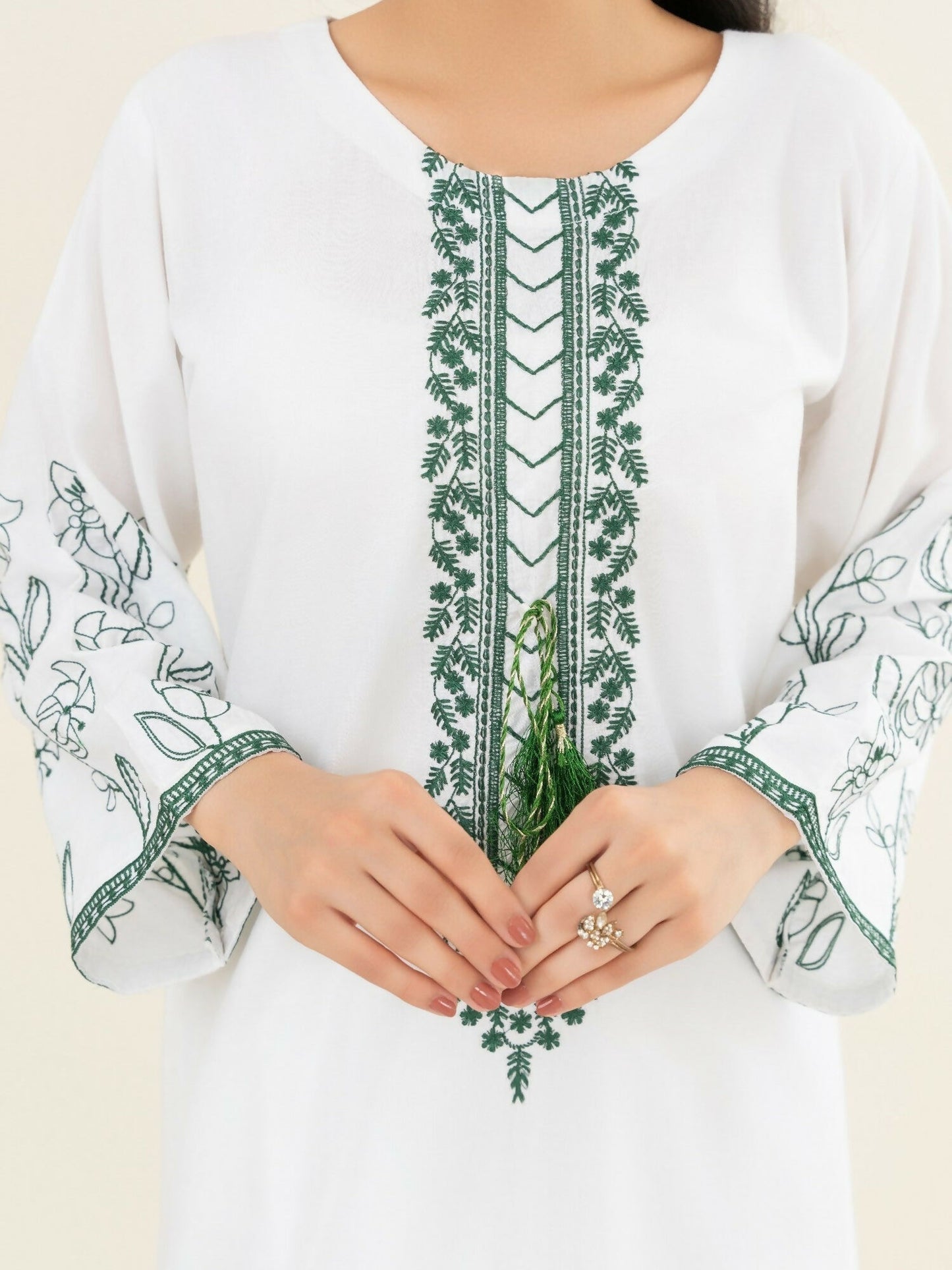 Stylish Collection Saya Pret Linen Embroidered 2-Piece Suit-Embellish White