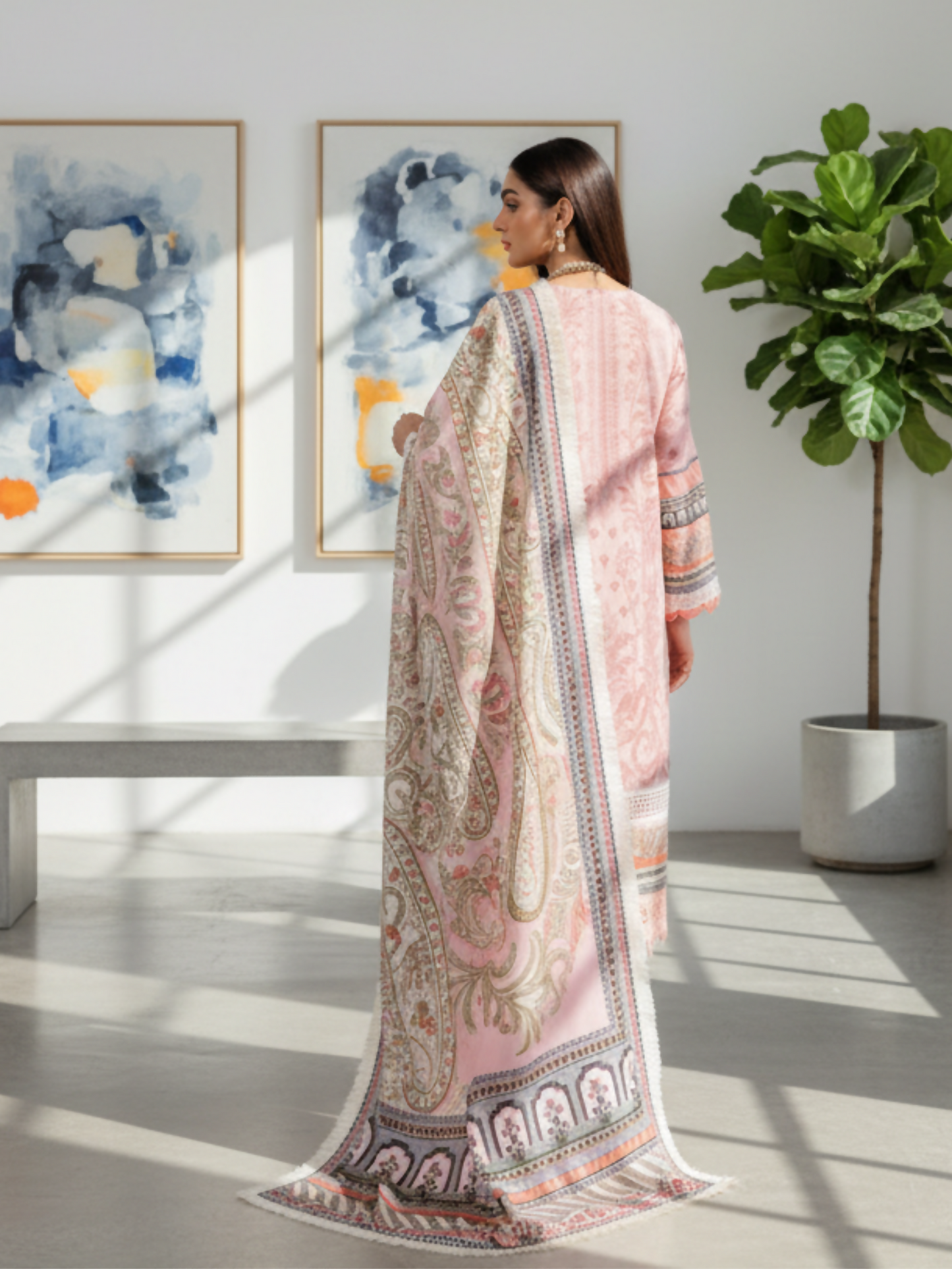 Mausummery Linen Printed Unstitched 3-Piece Suit-Cyclamen
