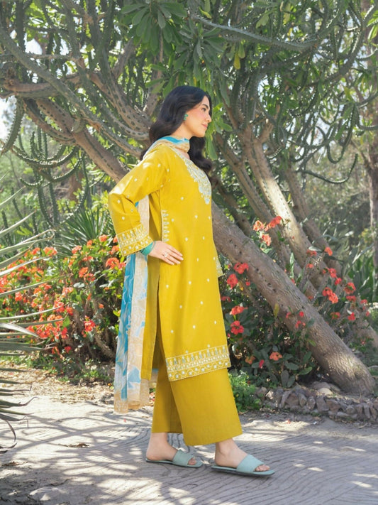Panache Apparel Serenity Cotton Lawn Embroidered Stitched Suit-Golden Glow