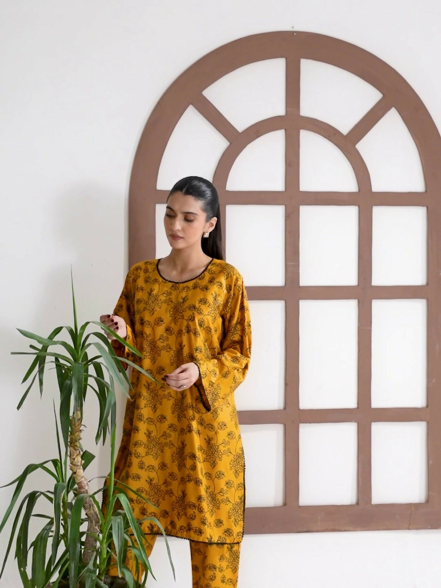 Stylish Collection Enchant Pret Linen Printed Co-Ord Set-Gulaab Mustard
