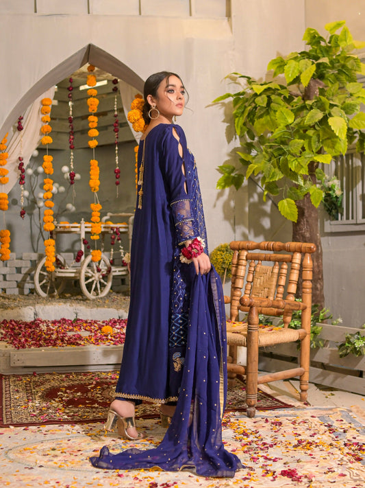 Ruby's Couture Poshak Organza Embellished Stitched 3-Piece Suit-Roshanara