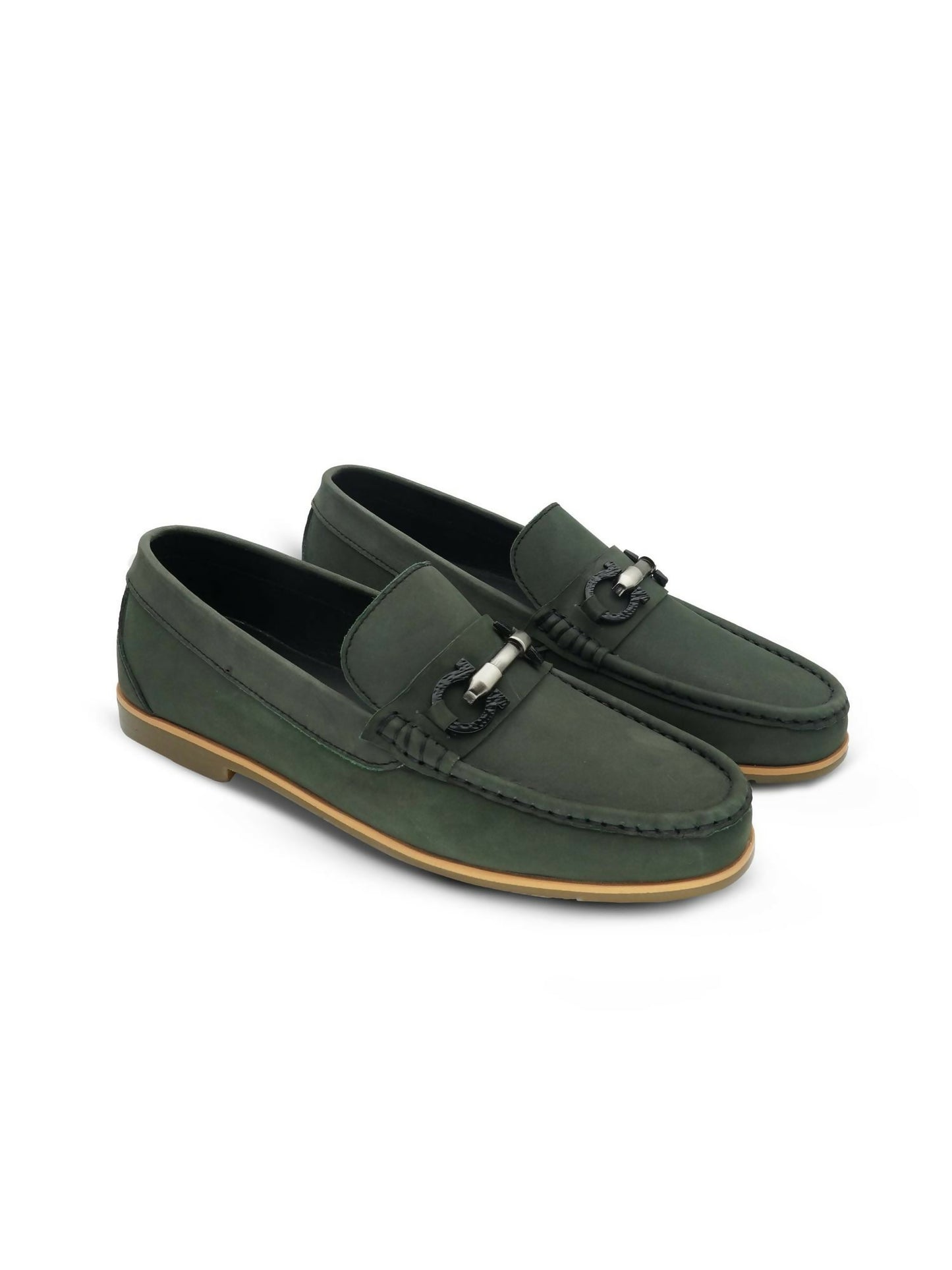 Green Nubik leather casual shoes with a durable rubber sole and lightweight build—perfect for bold, stylish everyday wear.