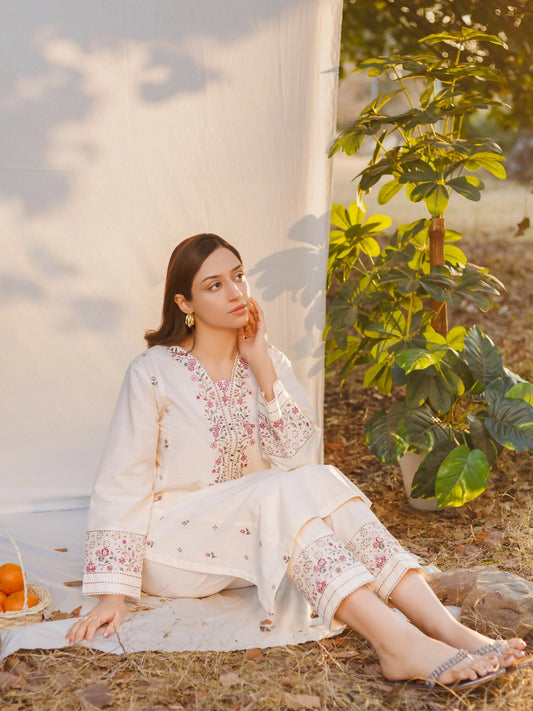 MAK Fashion Dobby Lawn Embroidered Co-Ord Sett-Fiora