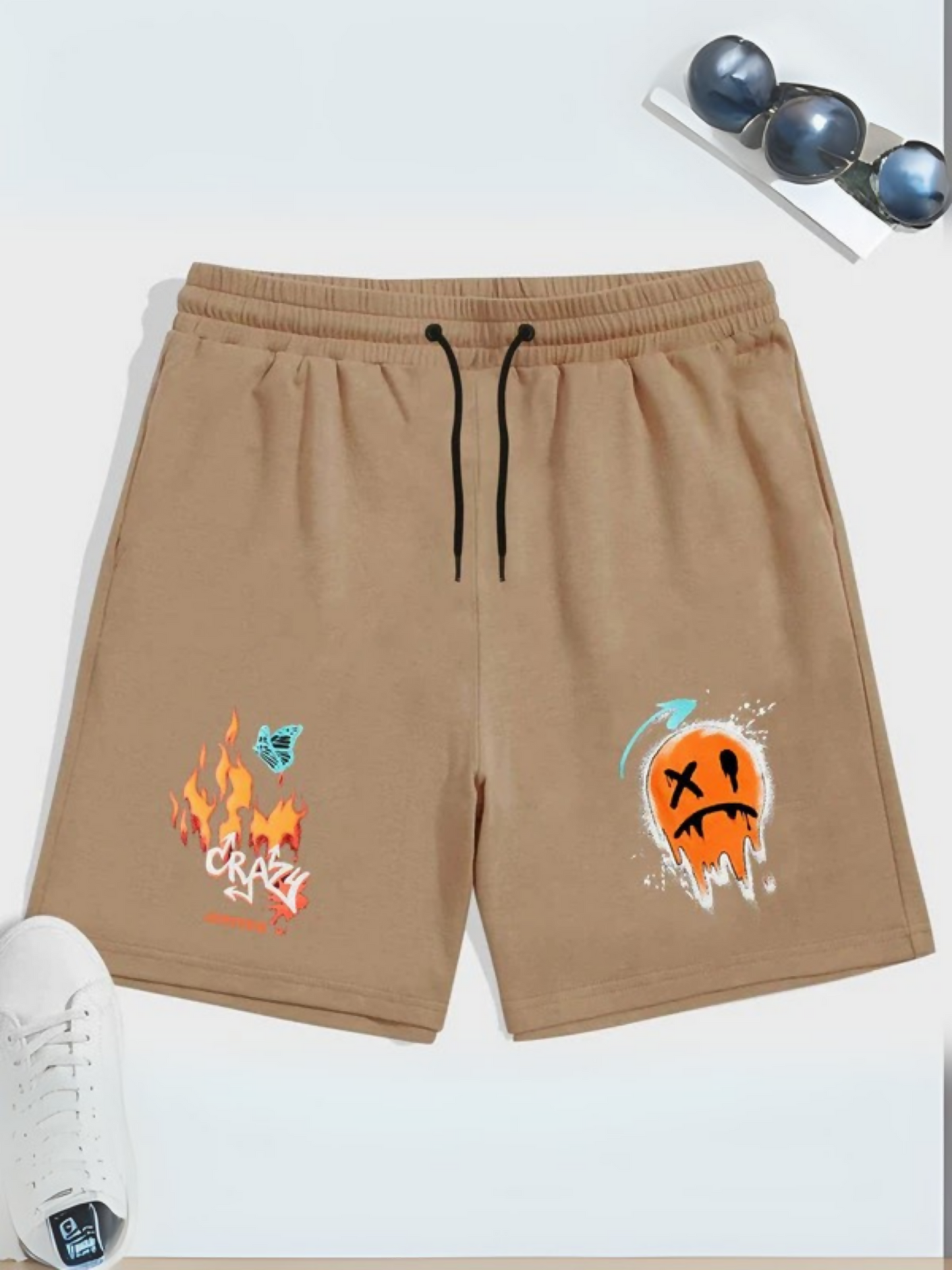 Jupiter Printed Fire Emoji Graphic Terry Shorts-13410