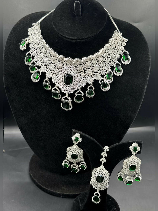 H&A Jewellery One Carat Silver Rhodium Plated American Diamond Set