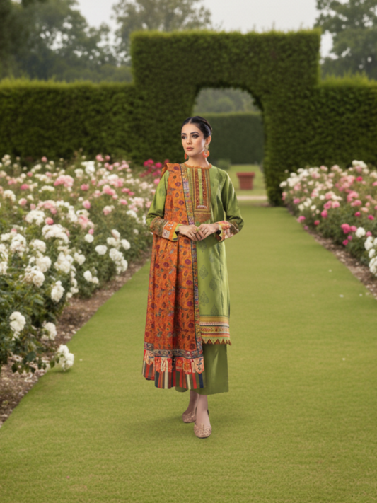 Mausummery Khaddar Printed Unstitched 3-Piece Suit-Daylily