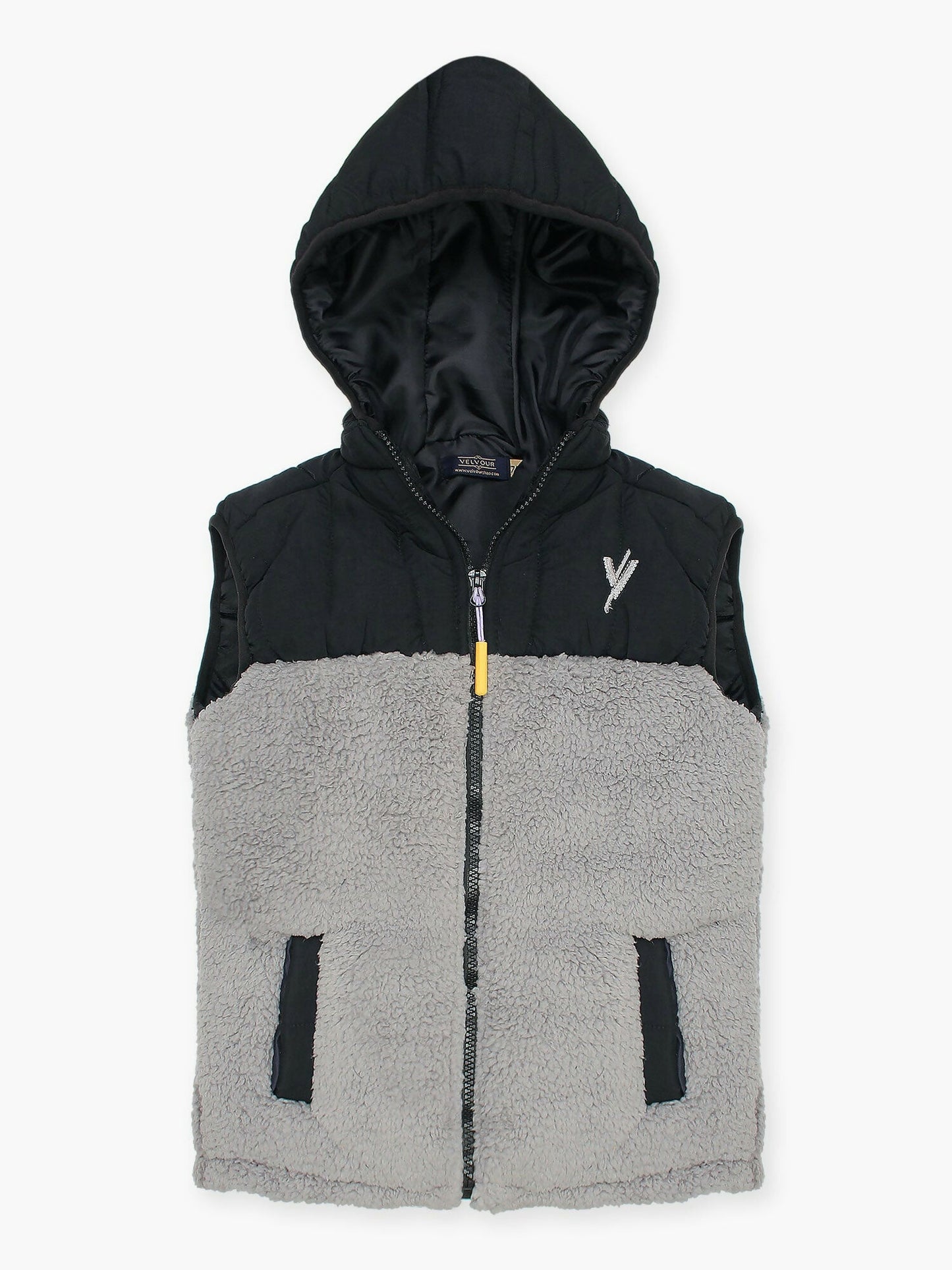 Black and Grey Velvour Puffer Jacket-VJ42-A
