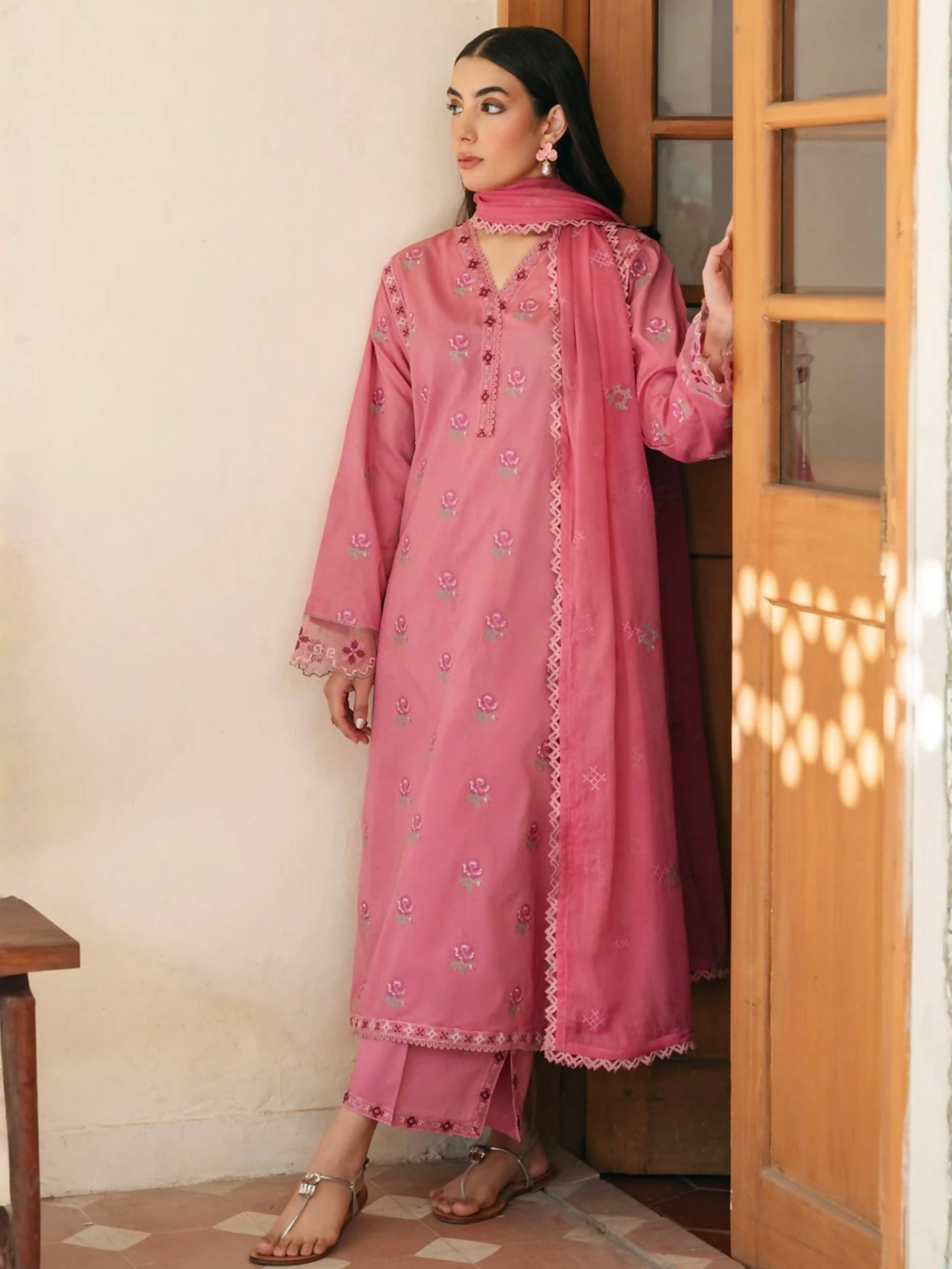 Mannat Clothing Spring-Edit'25 Lawn Embroidered Stitched Suit-Dune