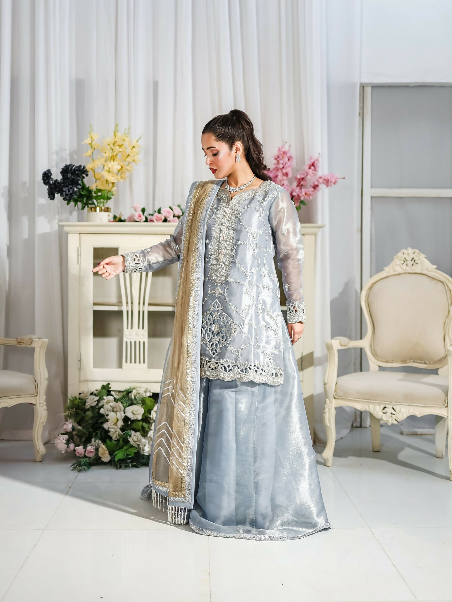 Farooq Hameed Studio Wedding Festive'25 Pure Laama Silk Embroidered Stitched 3-Piece Suit-Calira