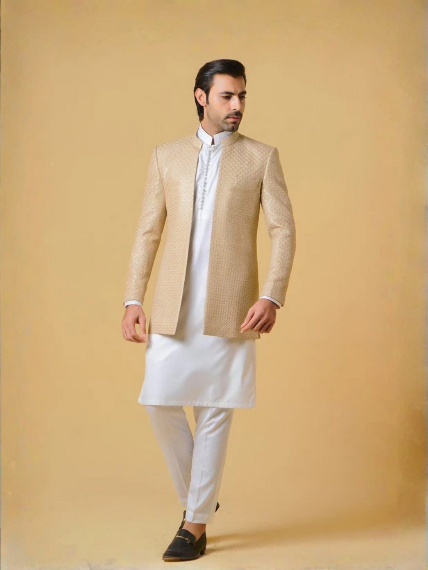 Gem Garments Janaan Raw Silk Embroidered Prince Coat-Naqsh