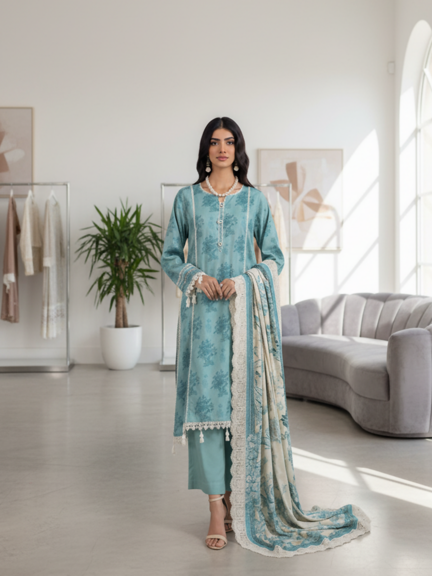 Mausummery Linen Printed Unstitched 3-Piece Suit-Beryl