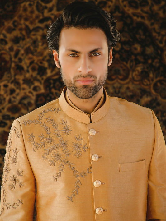 Gem Garments The Sartorial Edit Raw Silk Embellished Prince Coat-Payam