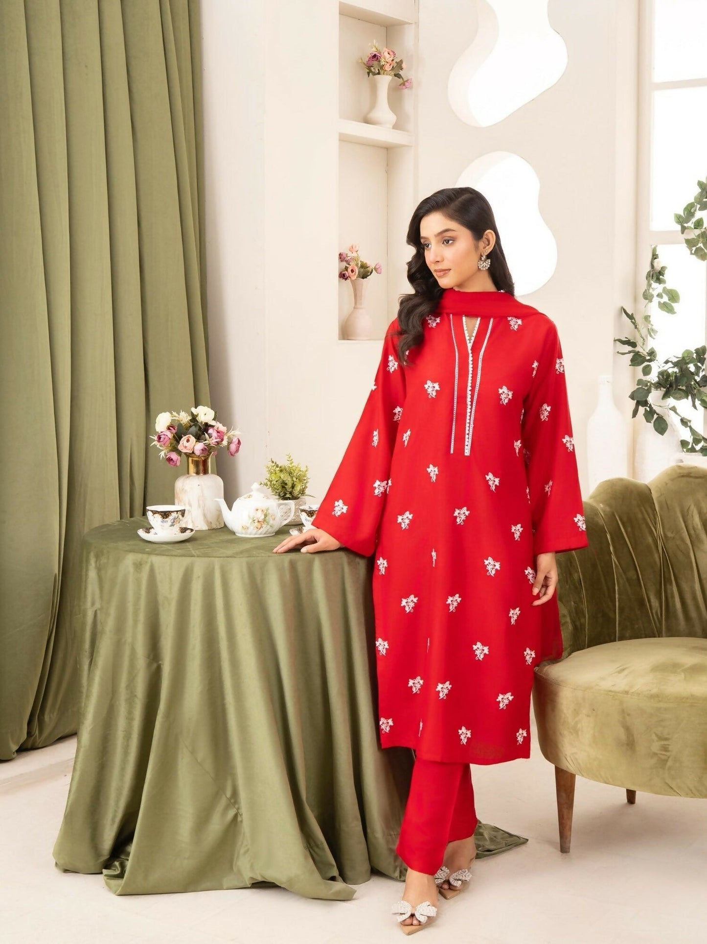 Stylish Collection Serene Summer Linen Embroidered Stitched 3-Piece Suit–Bahar