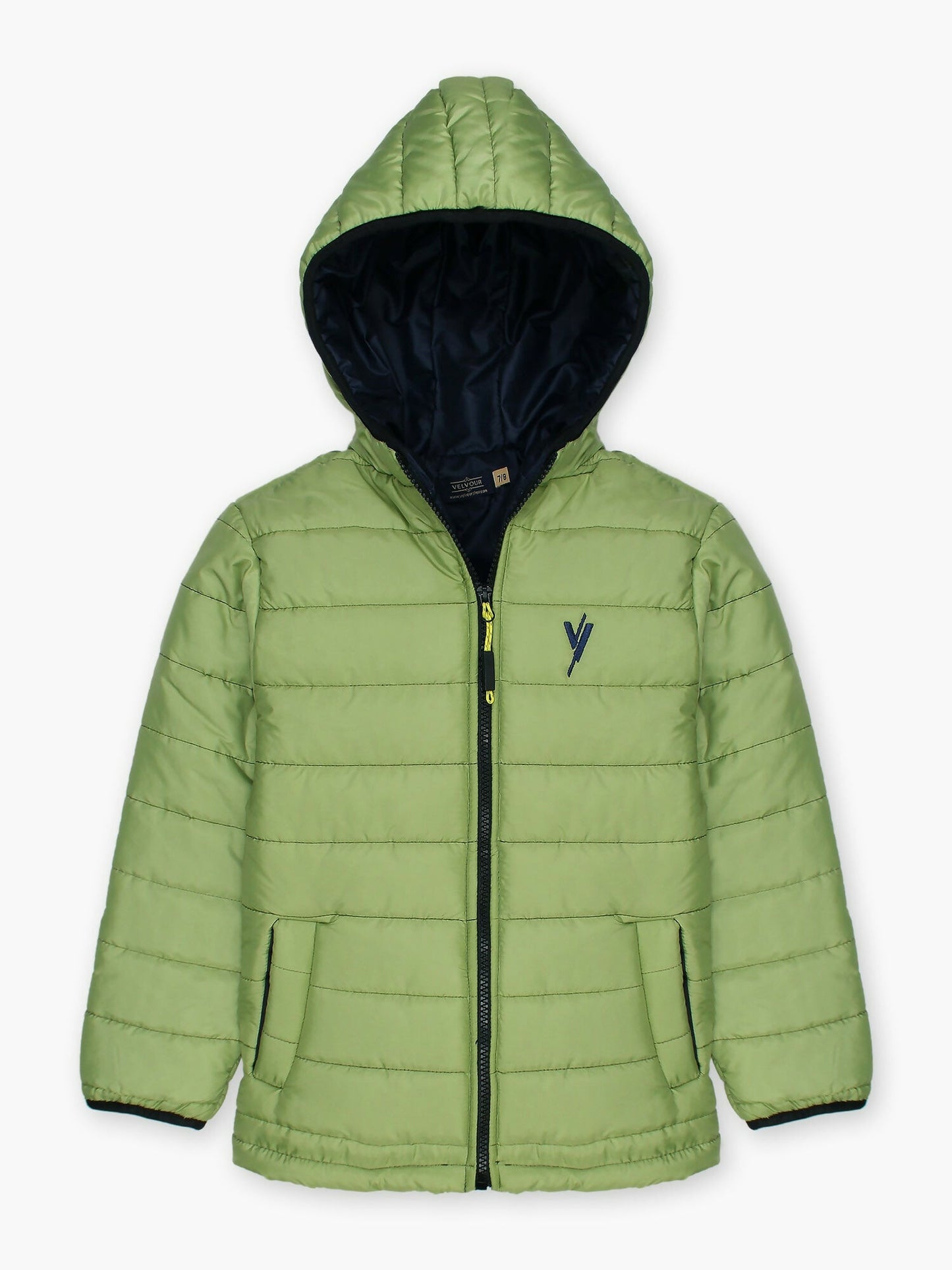Green Velvour Printed Puffer Jacket-VJ20-D