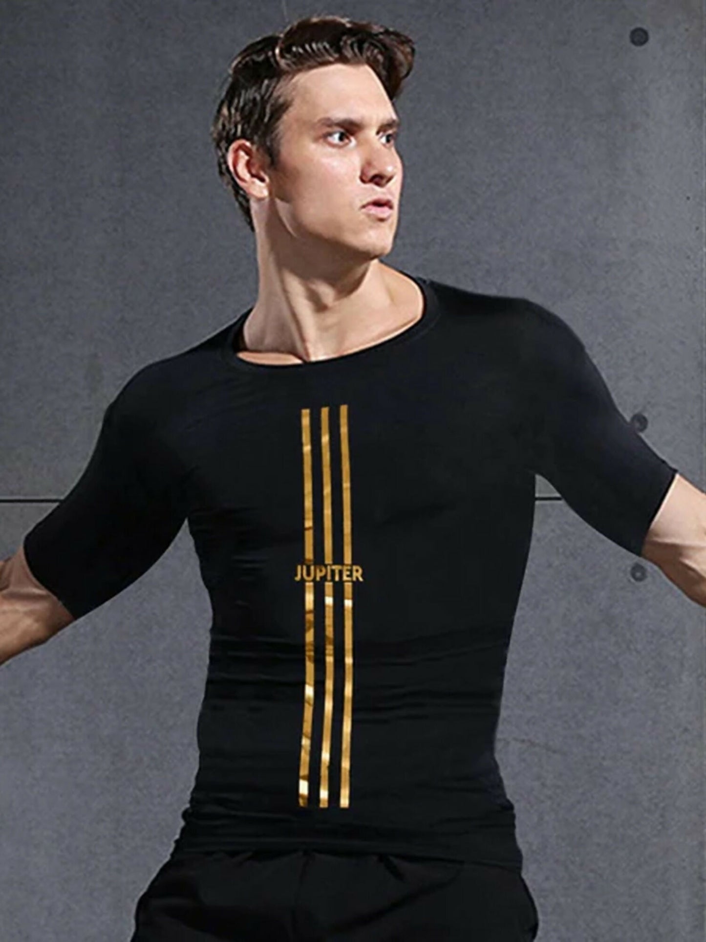 Jupiter High Gloss 3 Stripe Stretch Compression Dry Fit Tee-13607