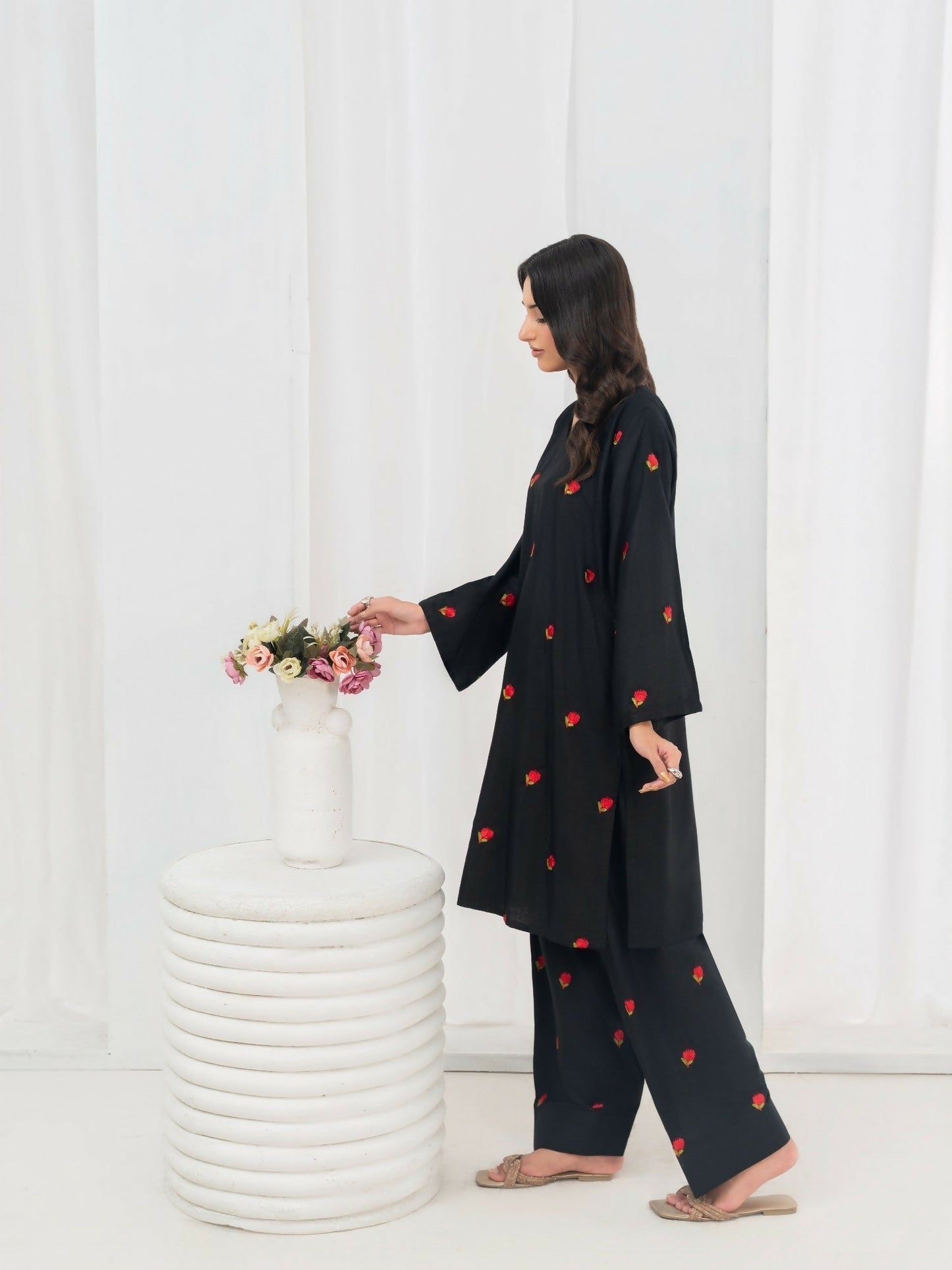 Stylish Collection Allure Linen Embroidered Stitched 2-Piece Suit-Petal