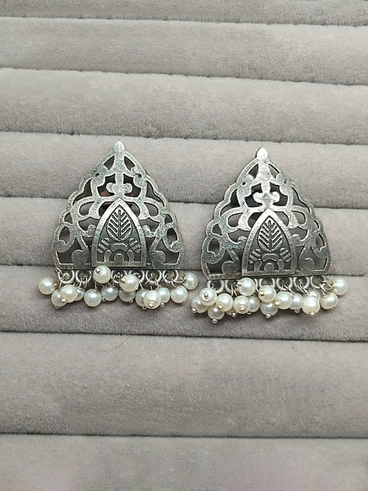 H&A Jewellery silver temple motif earrings with pearl danglers