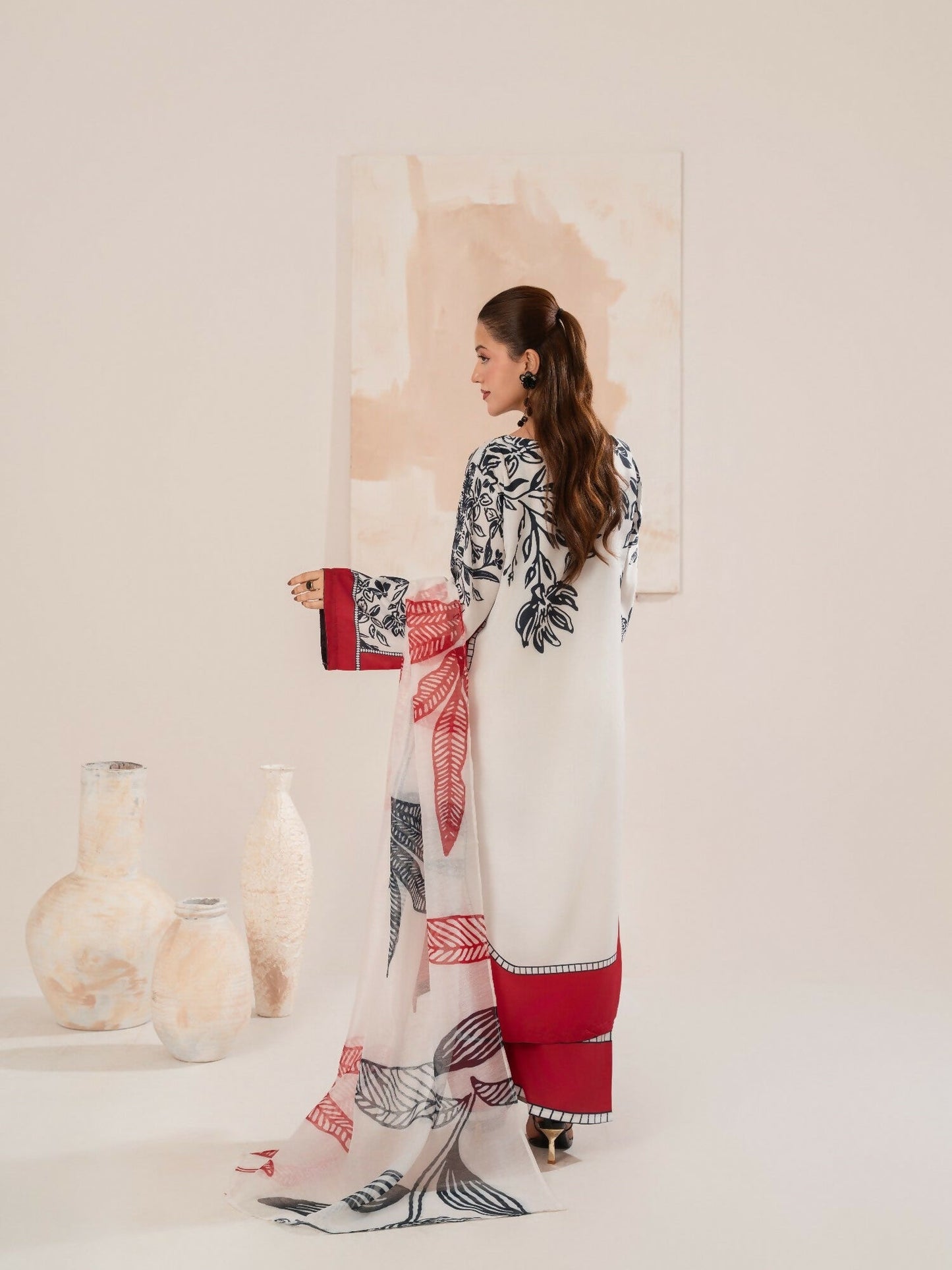 Stylish Collection Luxe Edit Poly Grip Silk Printed Stitched 3-Piece Suit-Roomi