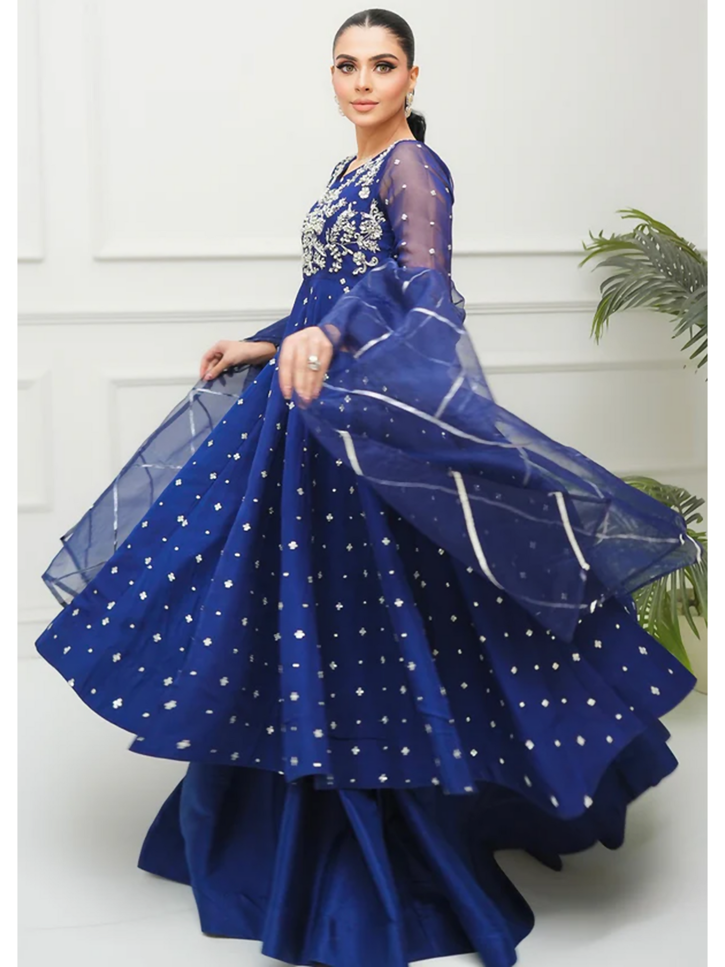 Allure By IH Lehr Chiffon Embroidered Lehenga-Sundae