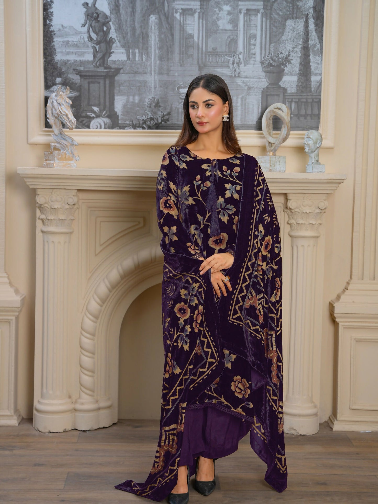 Noori Palachi Embossed Printed Unstitched 3-Piece Suit
