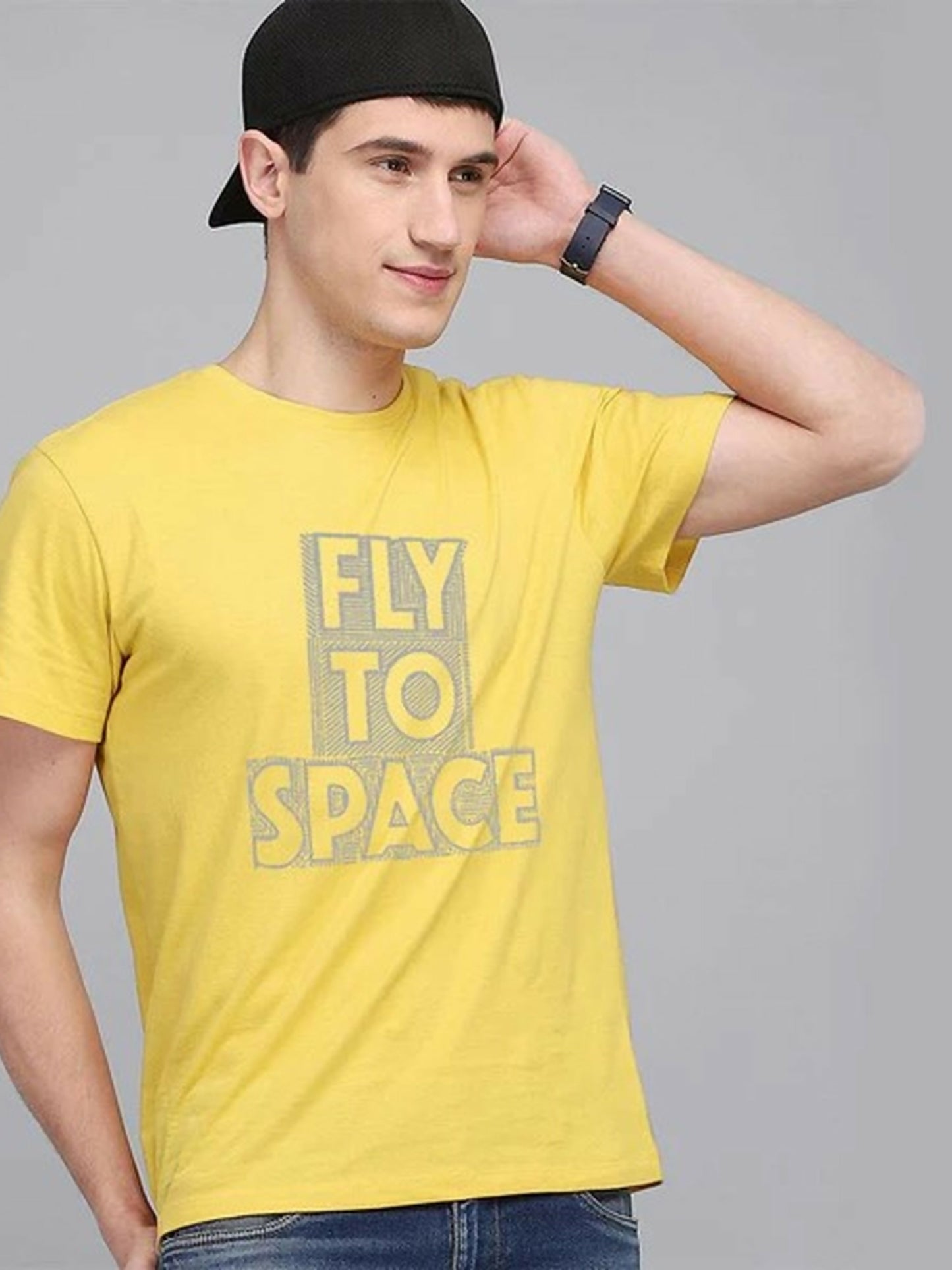 Black ,Green ,Yellow, Blue,Grey ,Red ,Maroon Jupiter Printed Fly To Space Tee-Shirt-12526