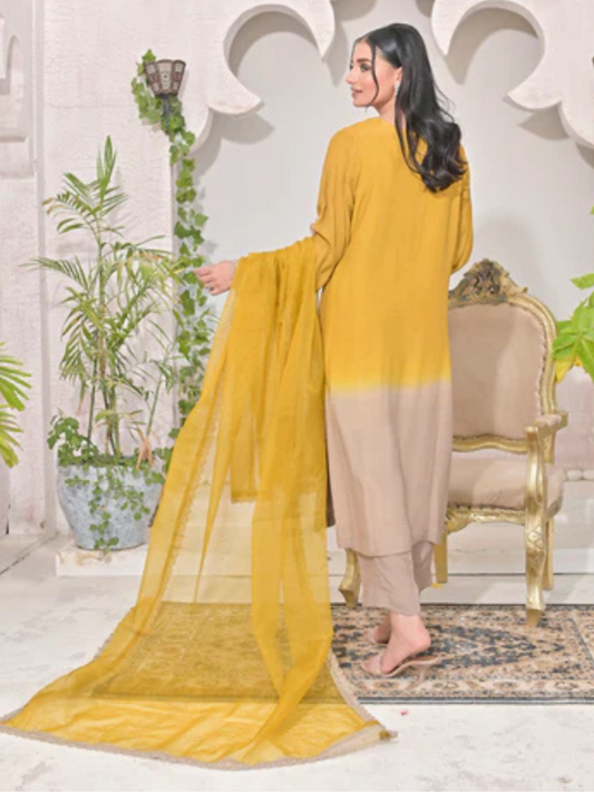 Ruby's Couture Shireen Raw Silk Embellished Stitched 3-Piece Suit-Intiha-e-Hussun
