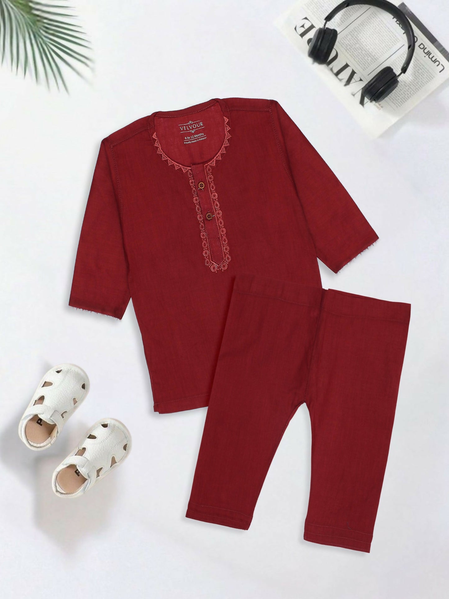 Embroidered stitched cotton kurta pajama suit with round neck, full sleeves, and regular fit, ideal for traditional and festive occasions