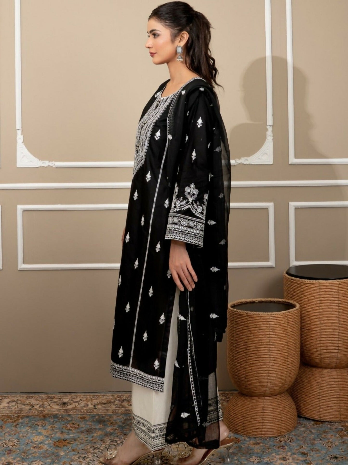 Tehzeeb Libas Stone Linen Embroidered Stitched 3-Piece Suit-SHAHJAHAN