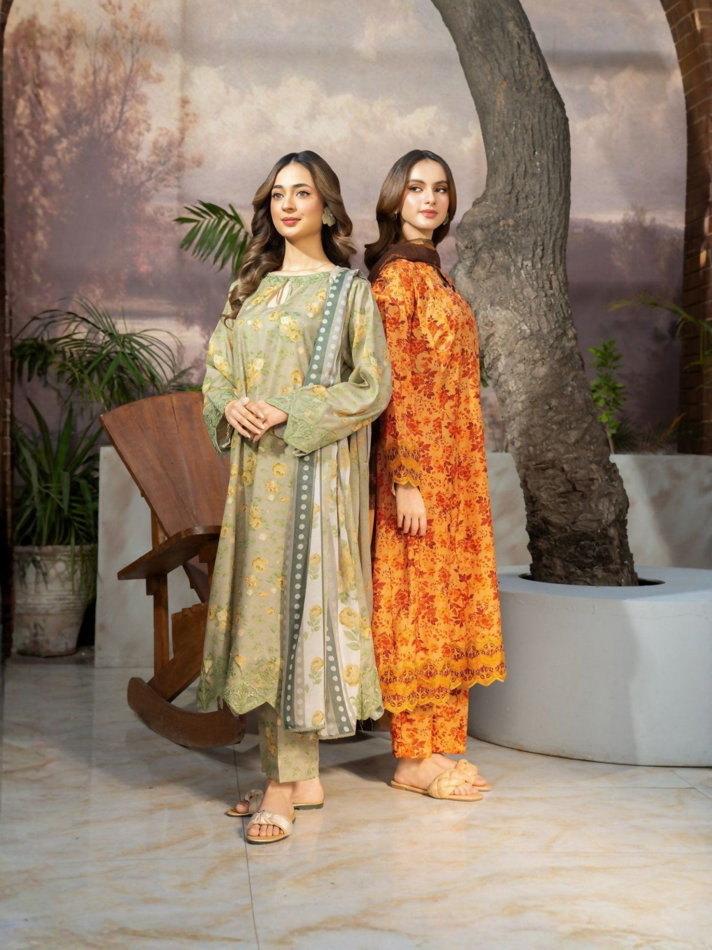 Panache Apparel Fiona SS'25 Cambric Lawn Embroidered Stitched Suit-Citrine