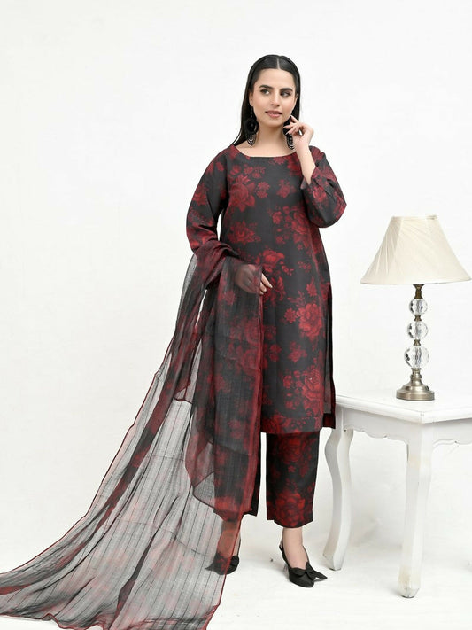 Imran Aftab Valentine's Day Raw Silk Printed Unstitched 3-Piece Suit-IAVD 02
