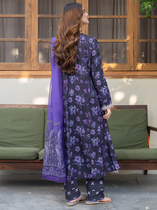 Panache Apparel Mah-e-Noor Raw Silk Printed Stitched 3-Piece Suit-Amaris