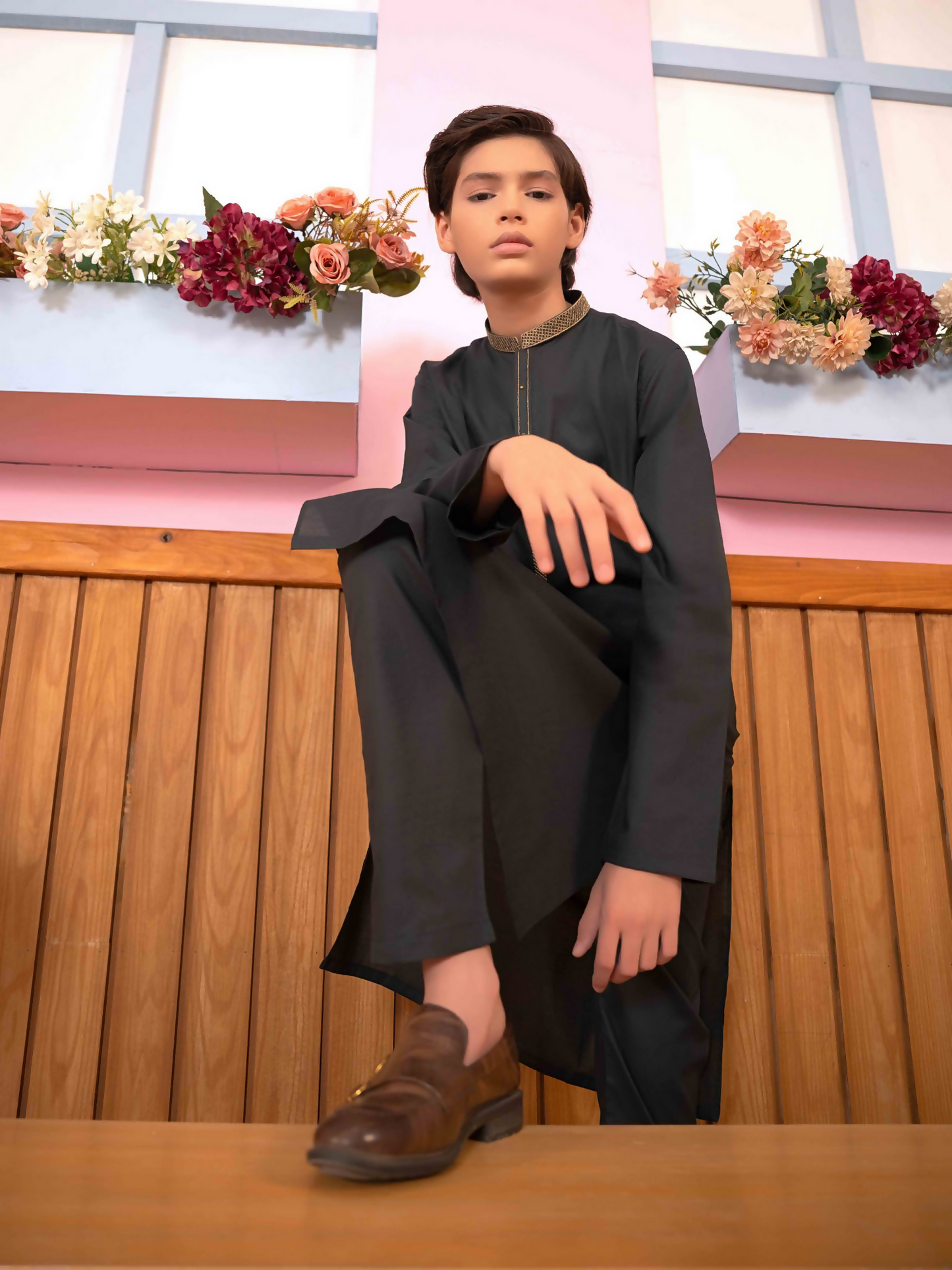 Velvour Boys Cotton Embroidered Stitched Kurta Trouser Suit-VB171-B