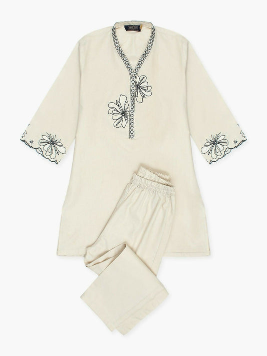 Velvour Girls Cotton Embroidered Stitched 2-Piece Suit-VG131-B