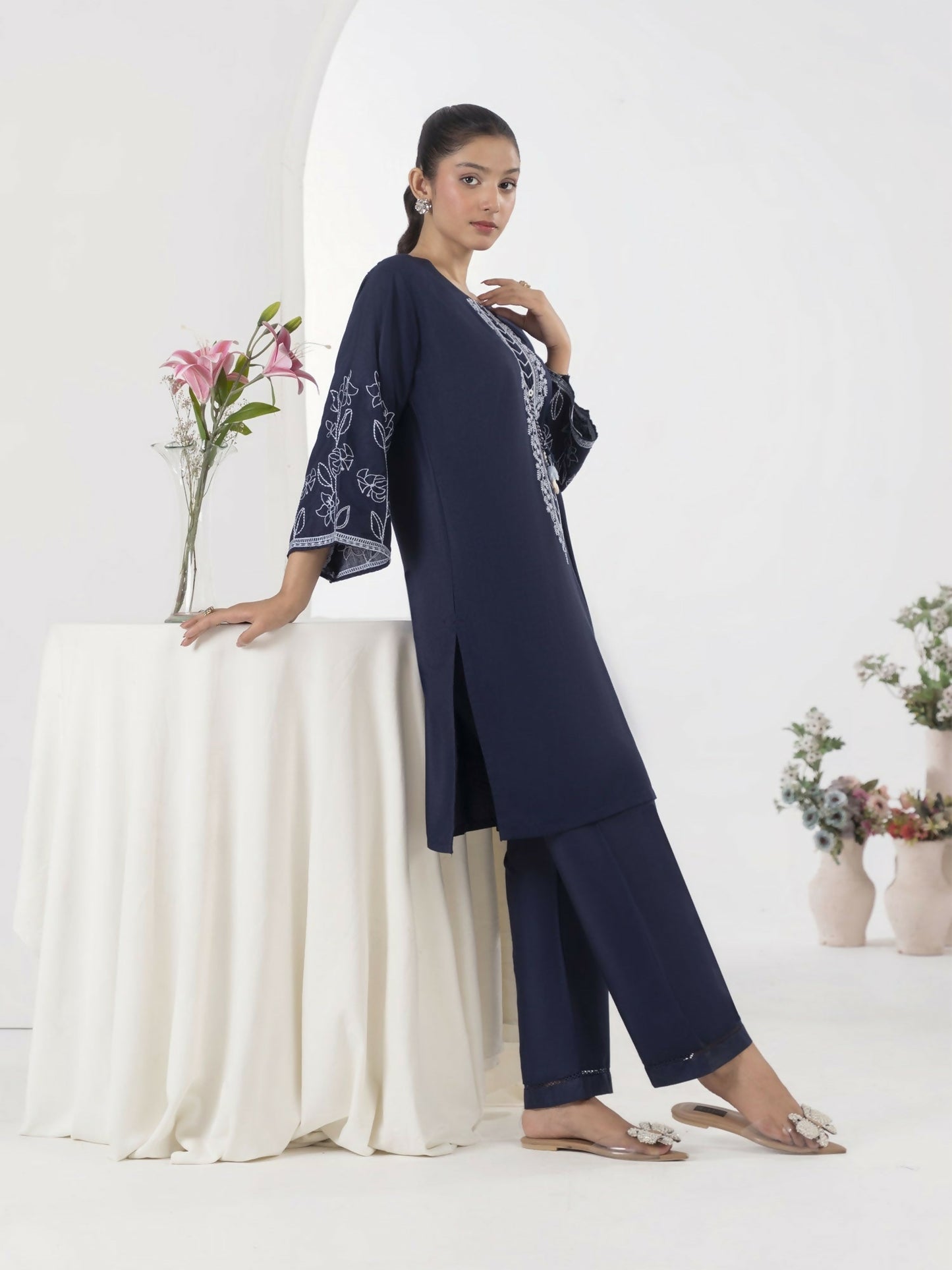 Stylish Collection Aaraish Linen Embroidered Stitched 2-Piece Suit–Embellish Blue